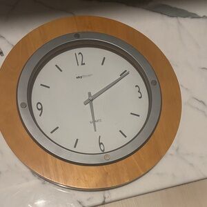 Wooden Wall Clock with Silver Accents